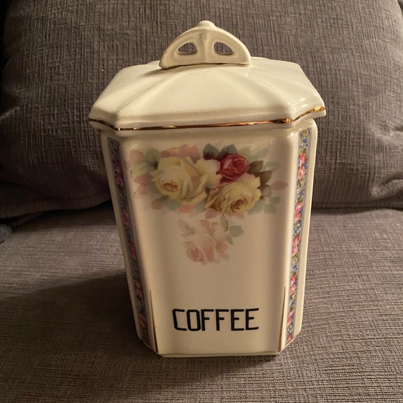 Vintage Czechoslovakia Porcelain Coffee Canister with floral pattern